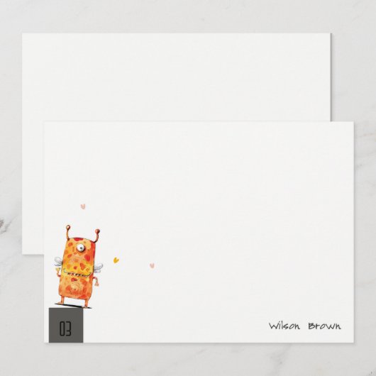 Schattig Geel Oranje Eenoogmonster Kinderverjaarda Notitiekaartje (Voorkant / Achterkant)