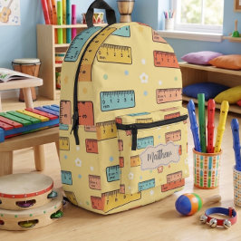 Schattig Geel Terug naar School Liniaal Patroon  Bedrukte Rugzak