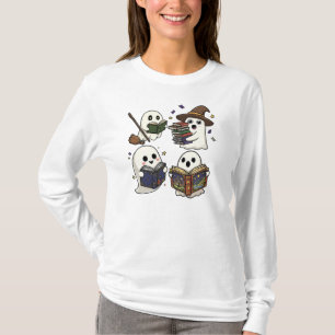 Schattig Geest Lezen Boek Halloween T-shirt
