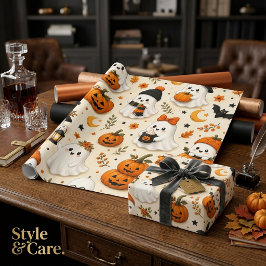 Schattig Geest & Pompoen Halloween Patroon Cadeaupapier