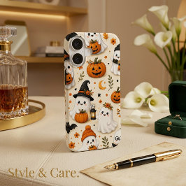 Schattig Geest & Pompoen Halloween Patroon iPhone 16 Hoesje