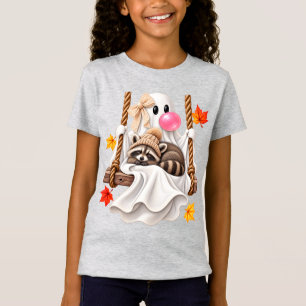 Schattig Geest Wasbeer Herfst Schommel Esdoornblad T-shirt