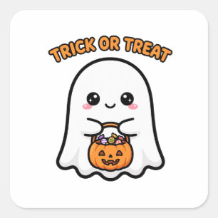 Schattig Geestje Trick or Treat Halloween Vierkante Sticker