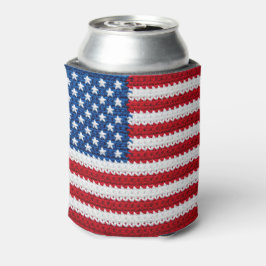 Schattig gehaakt Amerikaanse vlag rood wit blauw 4 Blikjeskoeler