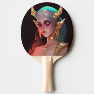 Schattig gehoornde cyber demon meisje tafeltennisbatje