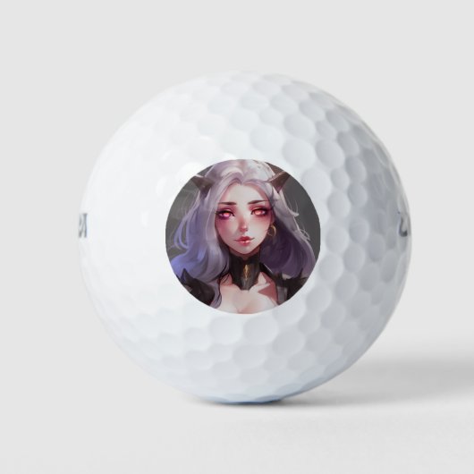 Schattig gehoornde krijger anime meisje golfballen (Voorkant)