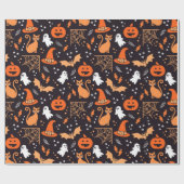 Schattig geïllustreerde halloween tekens op zwart  cadeaupapier (Vlak)