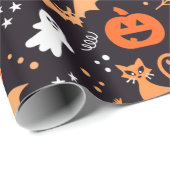 Schattig geïllustreerde halloween tekens op zwart  cadeaupapier (Rol Hoek)