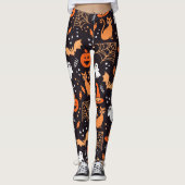 Schattig geïllustreerde halloween tekens op zwart  leggings (Voorkant)