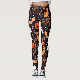 Schattig geïllustreerde halloween tekens op zwart  leggings