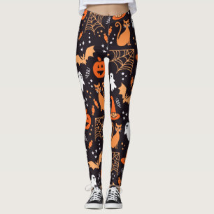 Schattig geïllustreerde halloween tekens op zwart  leggings