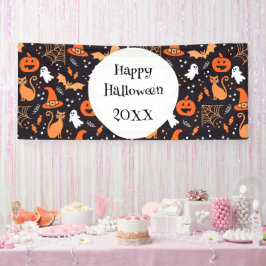 Schattig geïllustreerde halloween tekens op zwart  spandoek