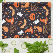 Schattig geïllustreerde halloween tekens op zwart  theedoek (Gevouwen)