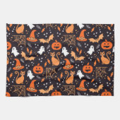 Schattig geïllustreerde halloween tekens op zwart  theedoek (Horizontaal)