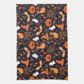 Schattig geïllustreerde halloween tekens op zwart  theedoek (Verticaal)