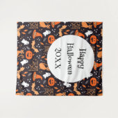Schattig geïllustreerde halloween tekens op zwart  wandkleed (Voorkant (horizontaal))