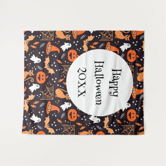 Schattig geïllustreerde halloween tekens op zwart  wandkleed (Voorkant (horizontaal))
