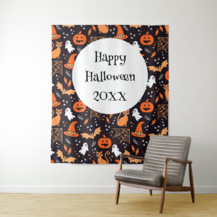 Schattig geïllustreerde halloween tekens op zwart wandkleed