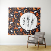 Schattig geïllustreerde halloween tekens op zwart  wandkleed (In Situ (horizontaal))