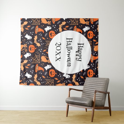 Schattig geïllustreerde halloween tekens op zwart wandkleed (In Situ (horizontaal))