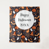 Schattig geïllustreerde halloween tekens op zwart  wandkleed (Voorkant)