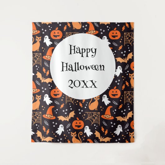 Schattig geïllustreerde halloween tekens op zwart  wandkleed (Voorkant)