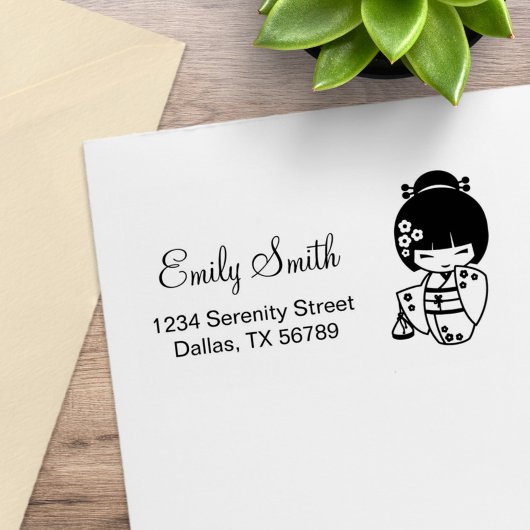 Schattig Geisha Meisje Adres Rubberstempel