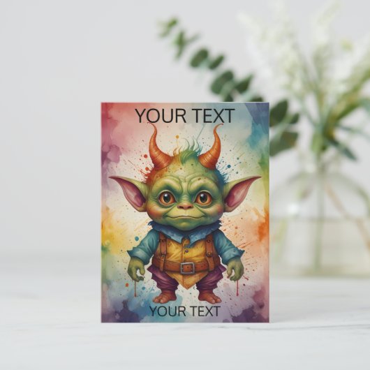 Schattig gekleurd grappig klein kobold briefkaart (Staand voorkant)