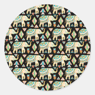 Schattig gekleurd patroon van Indische olifanten Ronde Sticker