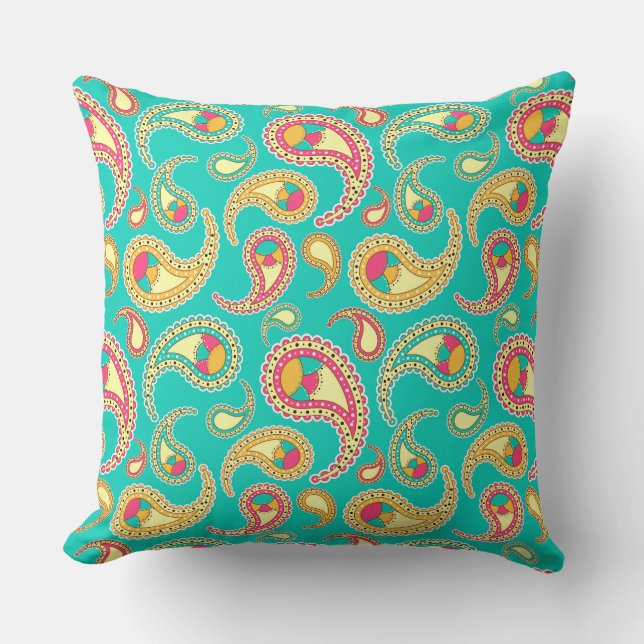 Schattig gekleurd vintage paisley patroon kussen (Voorkant)