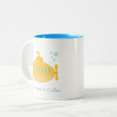 Schattig gele onderzeeboot onderwater tweekleurige koffiemok (Voorkant links)