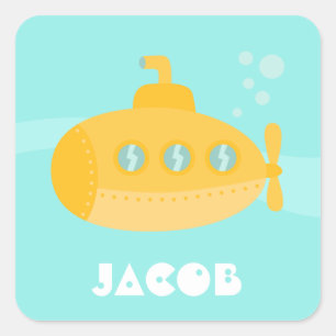 Schattig Gele Onderzeeër, Oceaanschip, Voor Kinder Vierkante Sticker