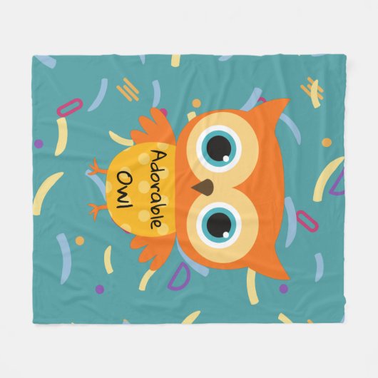Schattig gele uil blauw patroon fleece deken (Voorkant (Horizontaal))