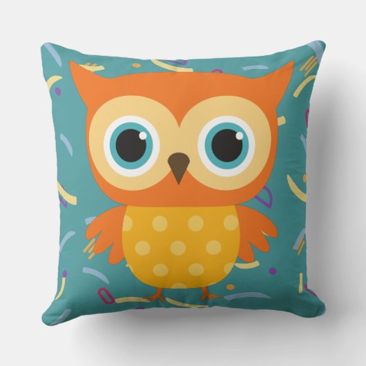 Schattig gele uil blauw patroon kwekerij kussen (Achterkant)