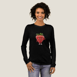 Schattig Gelukkig Aardbei Karakter Waving Cartoon Tri-Blend Shirt
