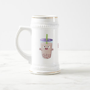 Schattig gelukkig bubble tea boba cartoon karakter bierpul