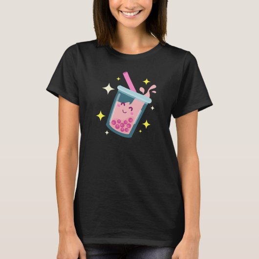 Schattig Gelukkig Bubble Tea Ontwerp T-shirt (Voorkant)