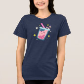 Schattig Gelukkig Bubble Tea Ontwerp Tri-Blend Shirt (Voorkant)