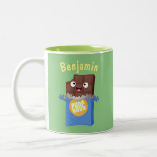 Schattig gelukkig chocoladereep cartoon karakter tweekleurige koffiemok