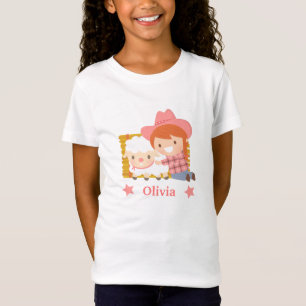 Schattig Gelukkig Cowgirl Met Lam Voor Meisjes T-shirt