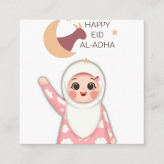 Schattig Gelukkig Eid Al-Adha Moslimmeisje Ronde S Vierkante Visitekaartje
