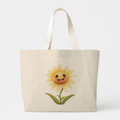 Schattig Gelukkig Geel Bloem Grote Tote Bag (Achterkant)