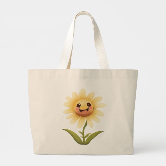 Schattig Gelukkig Geel Bloem Grote Tote Bag (Achterkant)