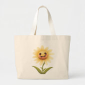 Schattig Gelukkig Geel Bloem Grote Tote Bag (Voorkant)