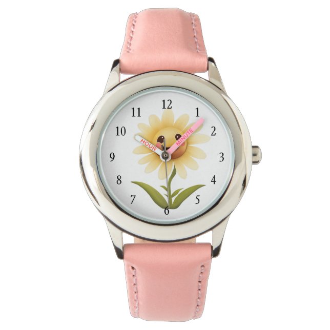 Schattig Gelukkig Geel Bloem Horloge (Voorkant)
