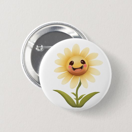 Schattig Gelukkig Geel Bloem Ronde Button 5,7 Cm (Voorkant /achterkant)