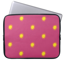 Schattig Gelukkig Gezicht Zonnepatroon Roze Meisje Laptop Sleeve