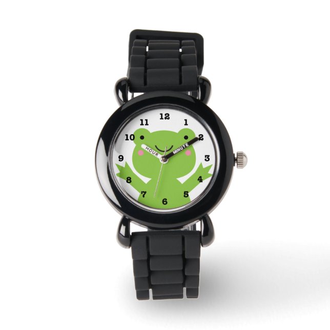 Schattig gelukkig groen kikker genummerd polshorlo horloge (Voorkant)