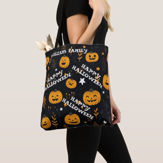 Schattig Gelukkig Halloween Pompoen Modern Tote Bag (Dichtbij)