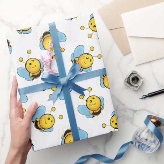 Schattig gelukkig hommel patroon wit cadeaupapier (Geschenken)